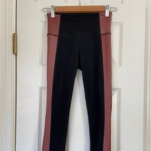 Athleta Black / Rose Gold Tuxedo Stripe Leggings